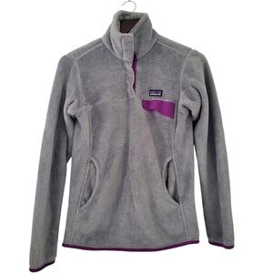 Patagonia Women's Gray Retool Snap T Fleece Synchilla with Purple Trim (XS)